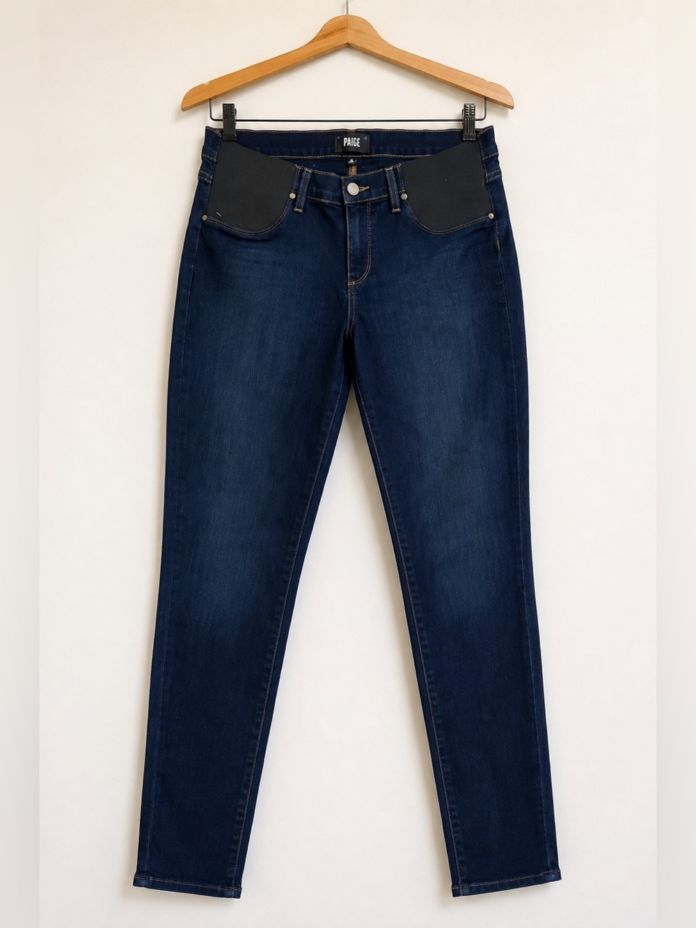 PAIGE Skyline Skinny Maternity Jeans Size 33 Dark Wash Side Panel Made USA